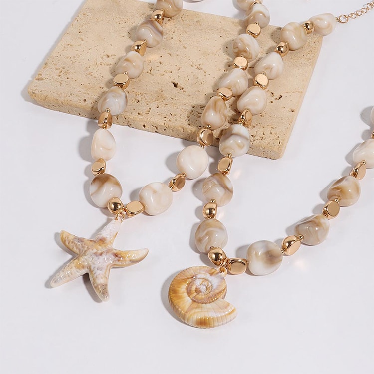Conch & Starfish Geometric Pendant Necklace for Women