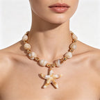 Conch & Starfish Geometric Pendant Necklace for Women