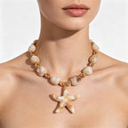 Conch & Starfish Geometric Pendant Necklace for Women