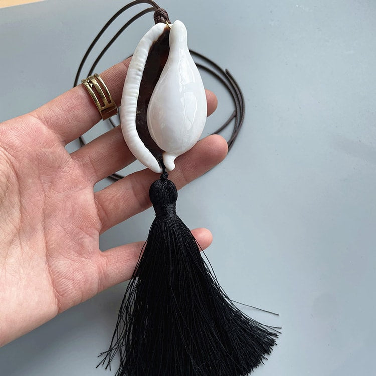 Boho Shell Tassel Lariat Necklace for Women – Layered Beach &amp; Vacation Jewelry