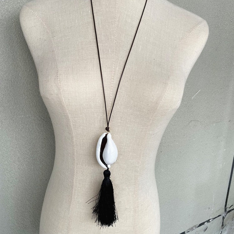 Boho Shell Tassel Lariat Necklace for Women – Layered Beach &amp; Vacation Jewelry