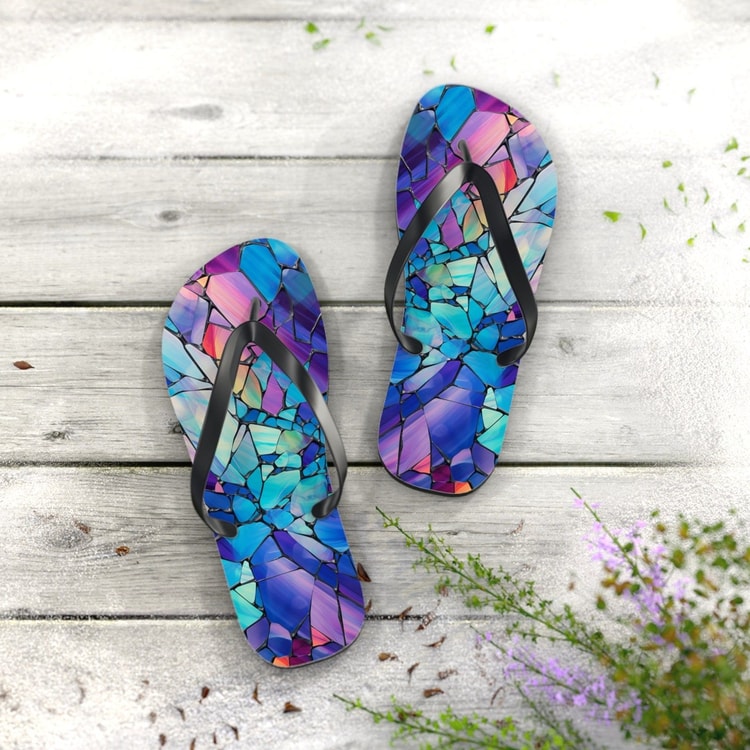Glass Mosaic Flip Flops Colorful Summer Sandals Beach Footwear Unique Gift for Her