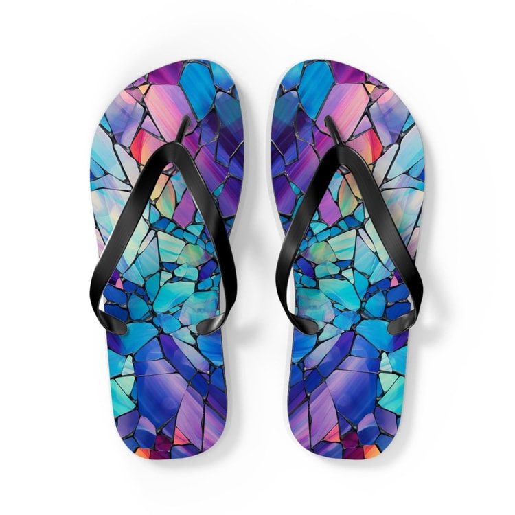 Glass Mosaic Flip Flops Colorful Summer Sandals Beach Footwear Unique Gift for Her