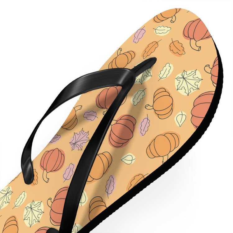 Pumpkin &amp; Autumn Leaves Flip Flops – Fall Harvest Casual Sandals