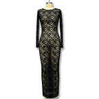 Women's Sheer Long Sleeve Bodycon Dress – Elegant Autumn Evening Wear