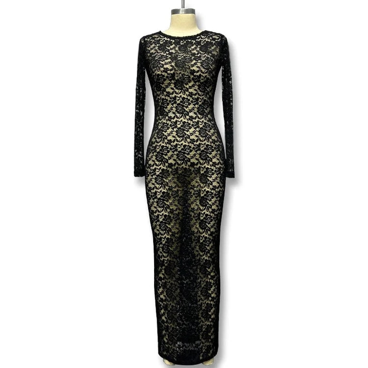 Women's Sheer Long Sleeve Bodycon Dress – Elegant Autumn Evening Wear