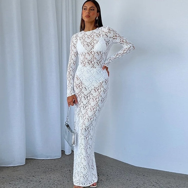 Women's Sheer Long Sleeve Bodycon Dress – Elegant Autumn Evening Wear
