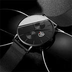Men’s Business Casual Quartz Wrist Watch – Black Stainless Steel Mesh Belt, Ultra-Thin Design