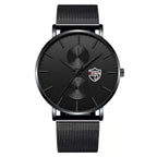 Men’s Business Casual Quartz Wrist Watch – Black Stainless Steel Mesh Belt, Ultra-Thin Design