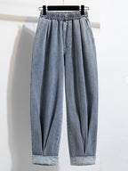 Women's High Elastic Waist Harem Jeans – Relaxed Fit Denim Pants