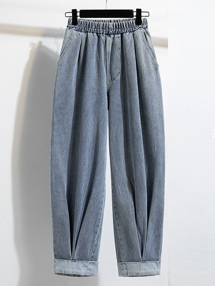 Women's High Elastic Waist Harem Jeans – Relaxed Fit Denim Pants
