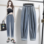 Women's High Elastic Waist Harem Jeans – Relaxed Fit Denim Pants