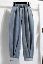 Women's High Elastic Waist Harem Jeans – Relaxed Fit Denim Pants