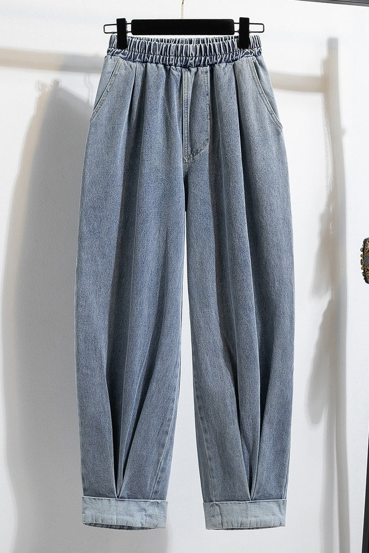 Women's High Elastic Waist Harem Jeans – Relaxed Fit Denim Pants
