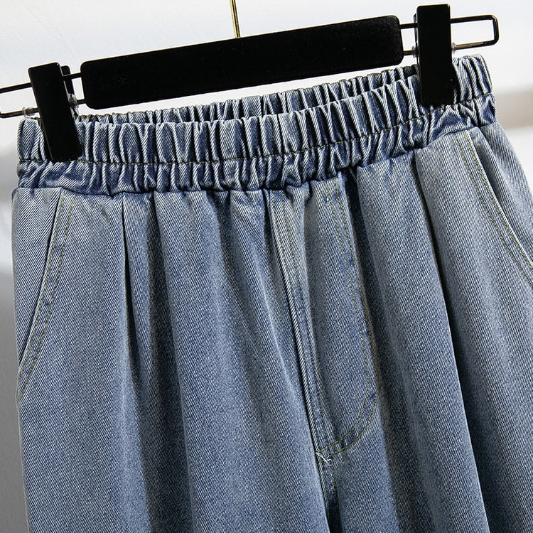 Women's High Elastic Waist Harem Jeans – Relaxed Fit Denim Pants