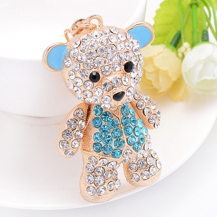 Luxury Rhinestone Mini Bear Keychain for Women Fashion Zinc Alloy Key Ring