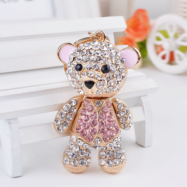 Luxury Rhinestone Mini Bear Keychain for Women Fashion Zinc Alloy Key Ring